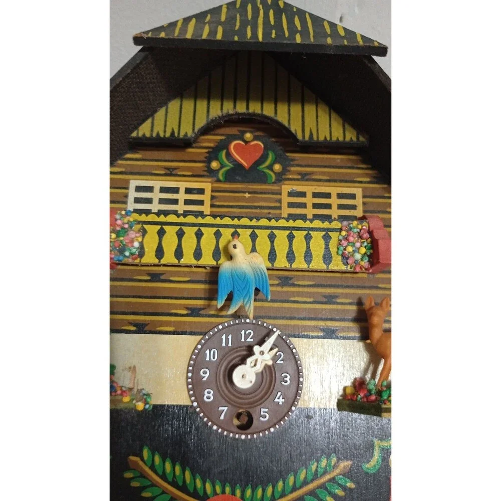 VINTAGE GERMANY MINI GERMAN BLACK FOREST CHALET  CLOCK  Broken/Missing Pieces